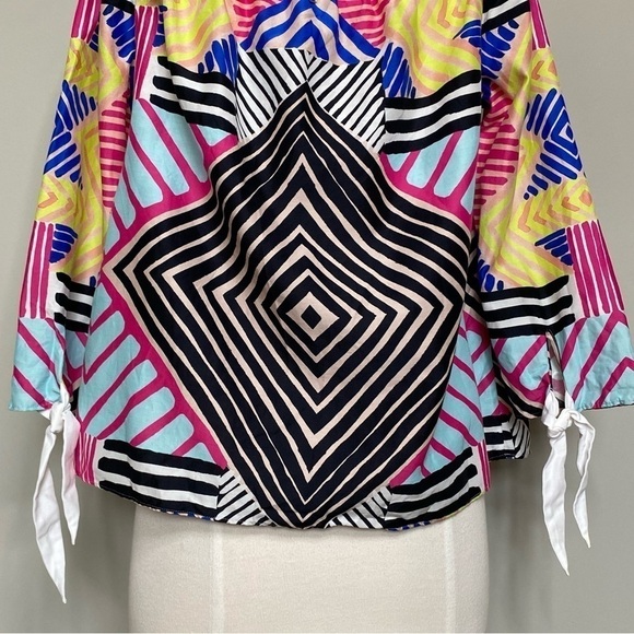 Marie Oliver Multicolor Off the Shoulder Geometric Silk Blend Top, Medium - Picture 7 of 11